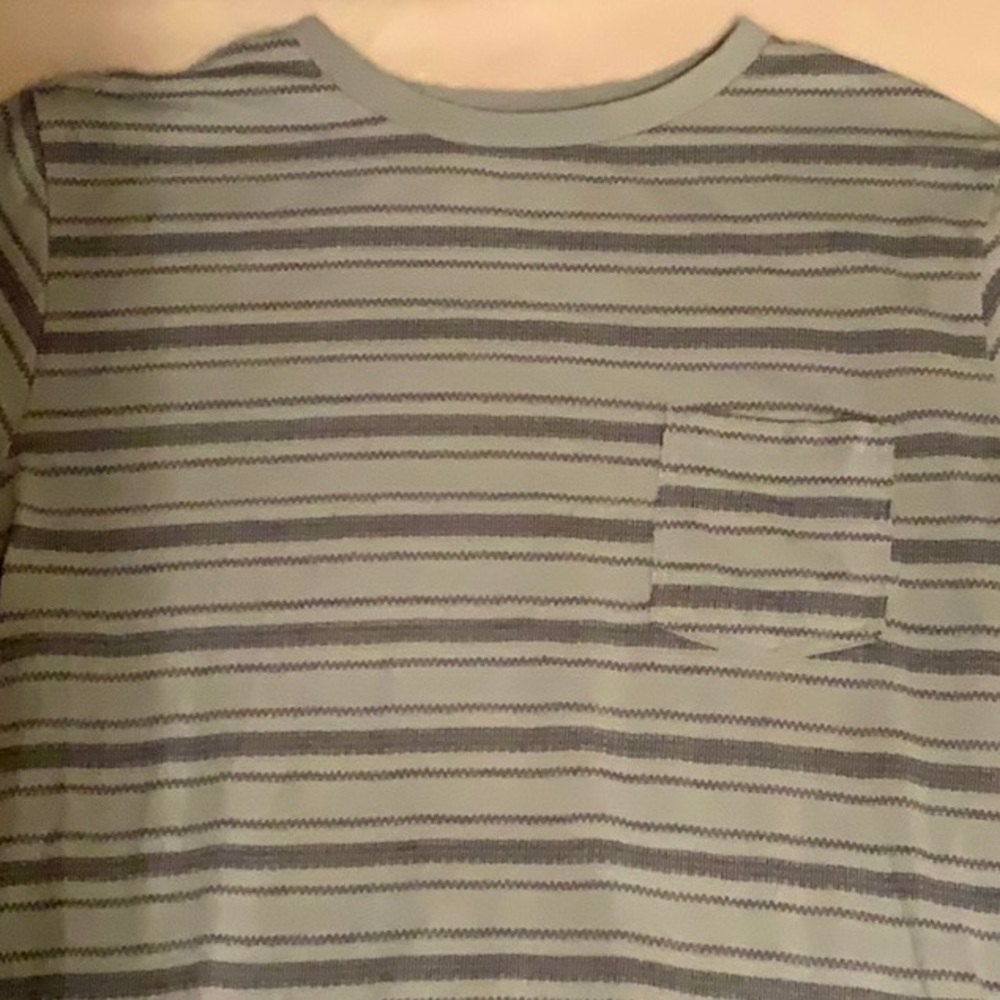 Soft Green Front Pocket T Shirt with Dark stripes
